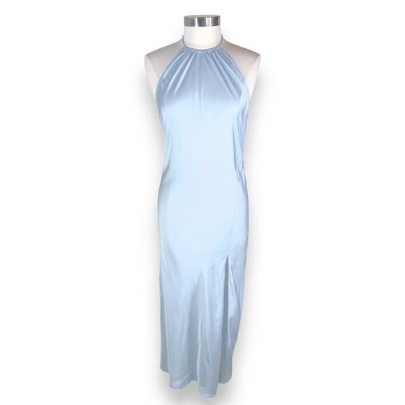 Song of Style Rosalind Maxi Dress in Baby Blue Charmeuse Backless Halter FLAW - Picture 5 of 11